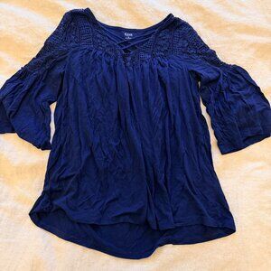 Dark Blue Blouse with Lace Detail